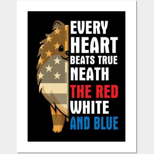 Pomeranian Every Heart Beats True Neath The Red White And Blue Happy Independence July 4th Day Dogs Posters and Art